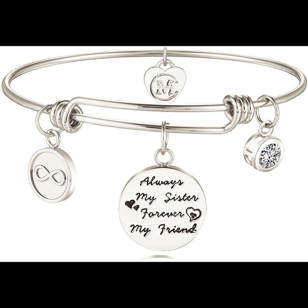 M charmire sister friend bangle karma silver bracelet adjustable